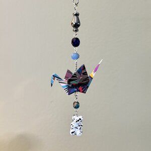 Origami Ornament #2298 - Small Crane with Gummy Bear Charm